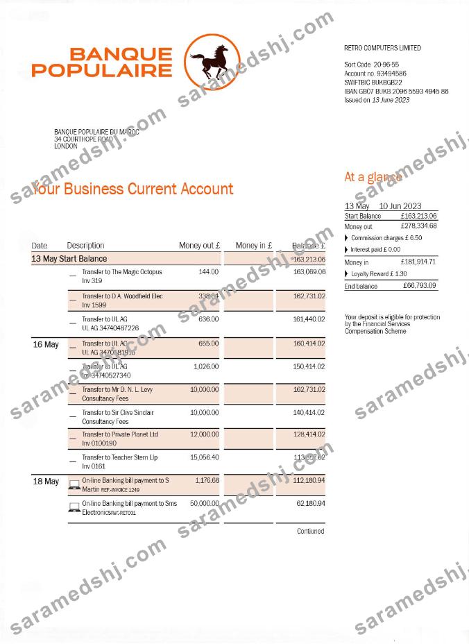 BANQUE Populaire du Maroc bank statement